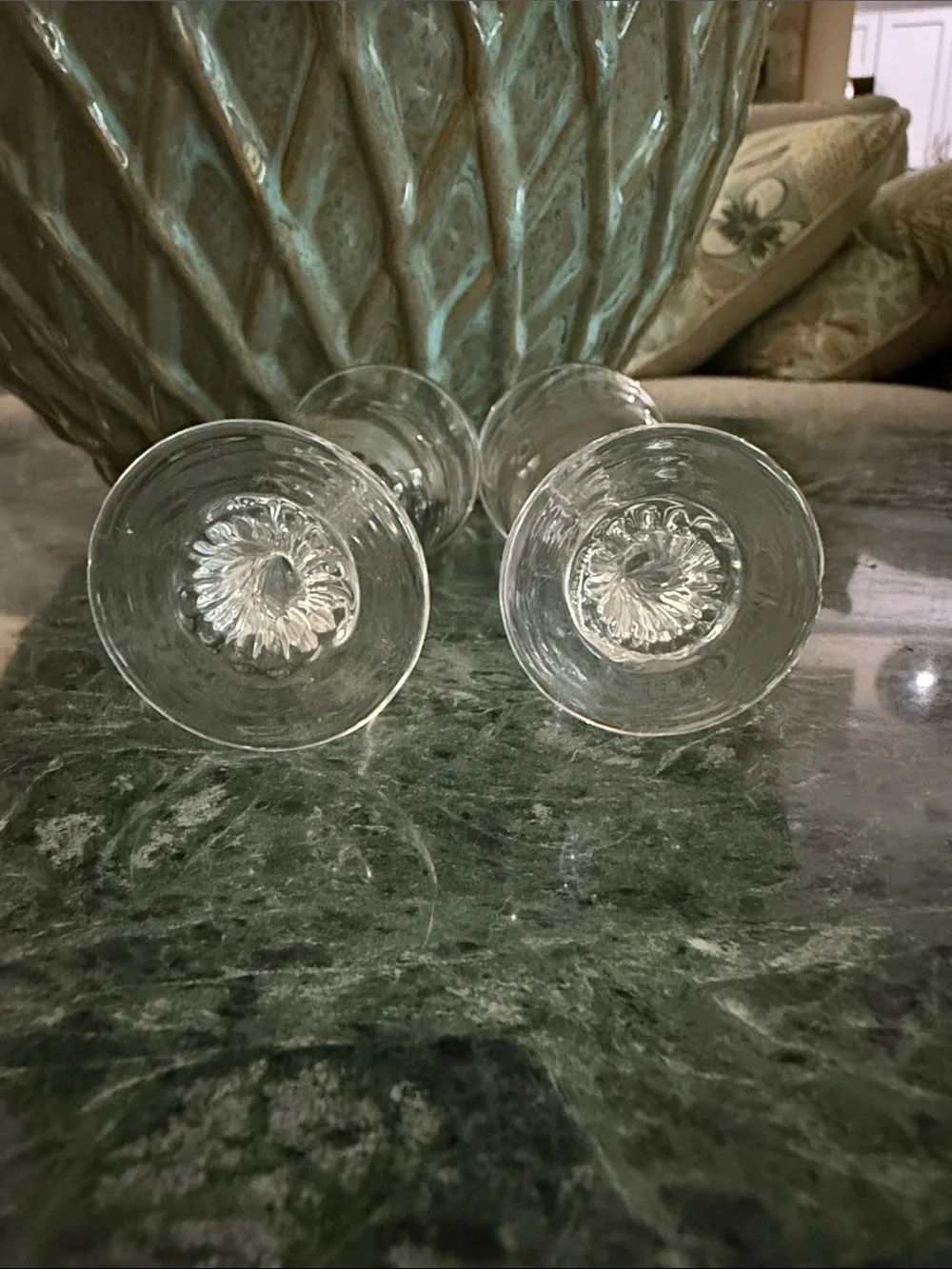 Vintage Twisted Stem Cordial Flared Rim Clear Crystal Glasses  - Set of 2
